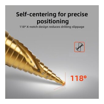  Сверло ступенчатое по металлу Deli DH-JTZ032-E1 4-32мм, HSS 4341 спиральная канавка, шестигранный хвостовик 