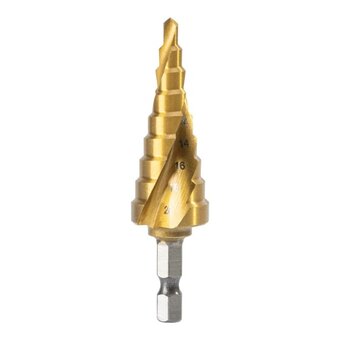  Сверло ступенчатое по металлу Deli DH-JTZ020-E2 4-20мм, HSS M2, спиральная канавка, шестигранный хвостовик 