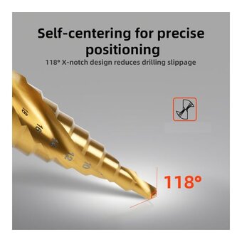  Сверло ступенчатое по металлу Deli DH-JTZ020-E2 4-20мм, HSS M2, спиральная канавка, шестигранный хвостовик 