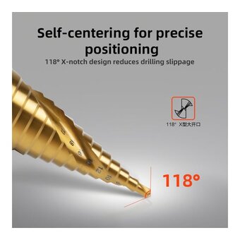  Сверло ступенчатое по металлу Deli DH-JTZ032-E2 4-32мм, HSS M2, спиральная канавка, шестигранный хвостовик 