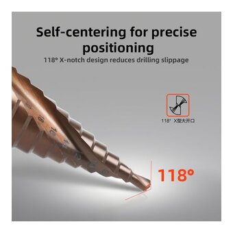  Сверло ступенчатое по металлу Deli DH-JTZ032-E3 4-32мм, HSS M35, спиральная канавка, шестигранный хвостовик 