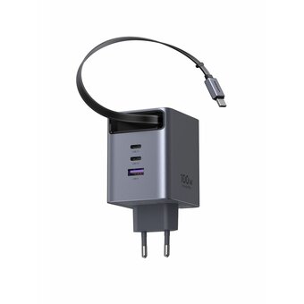  Сетевое зарядное устройство UGREEN X616 (65828) 100W GaN Fast Charger 2*USB-C USB-A with Retractable Cable USB-C серый космос 