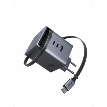  Сетевое зарядное устройство UGREEN X616 (65828) 100W GaN Fast Charger 2*USB-C USB-A with Retractable Cable USB-C серый космос 