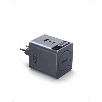  Сетевое зарядное устройство UGREEN X616 (65828) 100W GaN Fast Charger 2*USB-C USB-A with Retractable Cable USB-C серый космос 