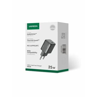  Сетевое зарядное устройство UGREEN X517 (65736) 25W USB-C GaN Fast Charger EU черный 