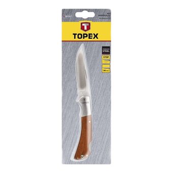 Нож универсальный TOPEX 98Z007 лезвие 80мм, складной, нержавеющее лезвие и корпус, фиксация лезвия, деревянные накладки   Нож универсальный TOPEX 98Z007 лезвие 80мм, складной, нержавеющее лезвие и корпус, фиксация лезвия, деревянные накладки
