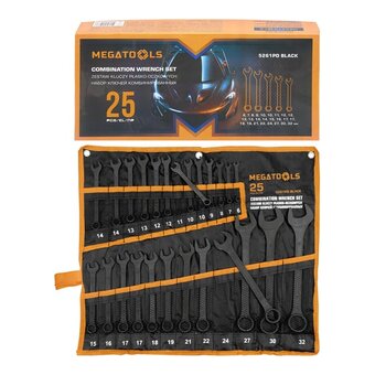  Набор ключей комбинированных MEGATOOLS MT-5261PD Black(64643) 25 предметов 