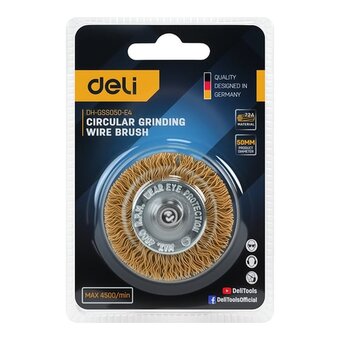  Щетка дисковая прямая для дрели Deli DH-GSS050-E4 50мм, латунированная, толщина проволоки 0,3мм, хвостовик 6мм, макс 4500об/мин 