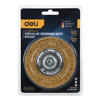  Щетка дисковая прямая для дрели Deli DH-GSS100-E4 100мм, латунированная, толщина проволоки 0,3мм, хвостовик 6мм, макс 4500об/мин 