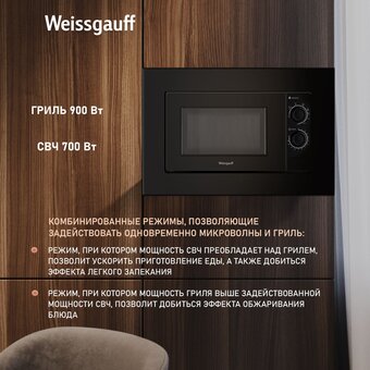  Встраиваемая микроволновая печь Weissgauff HMT-2016 BGL Grill 