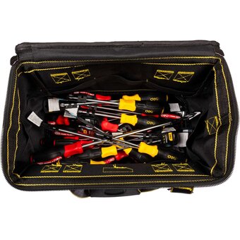  Сумка для инструментов каркасная с жестким пластиковым дном Deli DL586112 14 карманов, плечевой ремень, ткань Оксфорд 600D 