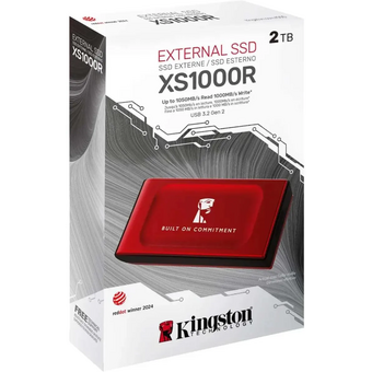  SSD Kingston XS1000 (SXS1000R/2000GA) 2TB, V-NAND, USB 3.2 Gen 2х2 Type-C R/W - 1050/1000 MB/s красный 