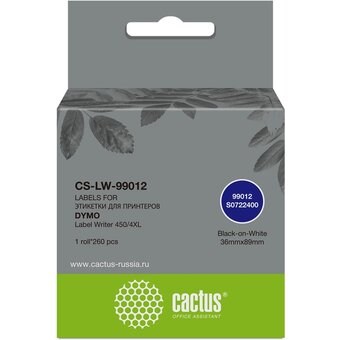  Этикетки Cactus CS-LW-99012 сег 89x36мм черный белый 260шт/рул Dymo Label Writer 450/4XL 