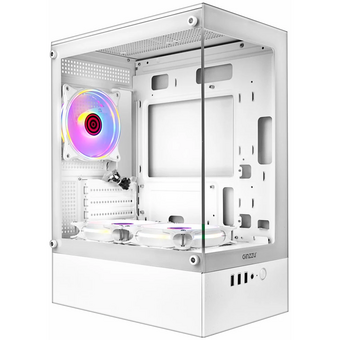  Корпус Ginzzu CL485 mATX Fan 3*12LD4 передняя панель cтекло белый 