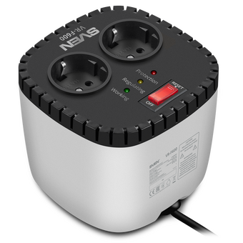  Стабилизатор напряжения SVEN VR-F600 (200Вт, Входное 170-285В, Вых 230, 2 *CEE7/4 розеток) 