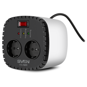  Стабилизатор напряжения SVEN VR-F600 (200Вт, Входное 170-285В, Вых 230, 2 *CEE7/4 розеток) 