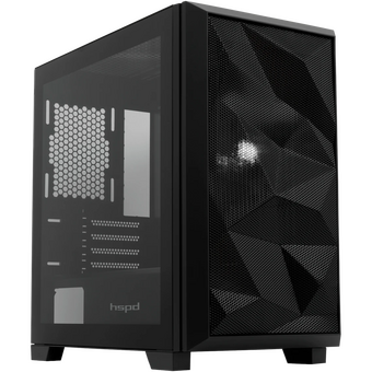  Корпус HSPD M340 (M340-TGBK), без БП, Mesh Mid Tower, Black, TG, 0.5 SPCC, no fans, mATX, mITX, 165/350/200mm, 2x2.5", 4xPCI, 1xUSB-A 3.0 