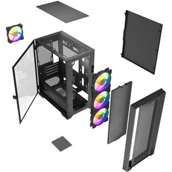  Корпус Powercase ByteFlow Micro Black LE (CAMBFB-A4-LE), Tempered Glass, 4х 120mm ARGB PWM fans, чёрный, mATX 