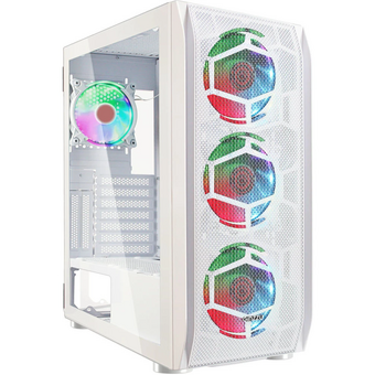  Корпус Ginzzu GL 390 боковая дверца закаленное стекло на петлях на магнитах, controller CRC10, 4* 12R6W Fan 12см RGB белый 