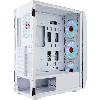  Корпус Ginzzu GL 390 боковая дверца закаленное стекло на петлях на магнитах, controller CRC10, 4* 12R6W Fan 12см RGB белый 