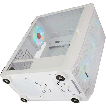  Корпус Ginzzu GL 390 боковая дверца закаленное стекло на петлях на магнитах, controller CRC10, 4* 12R6W Fan 12см RGB белый 