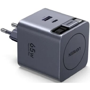  Сетевое зарядное устройство UGREEN X615 (65825) 65W GaN Fast Charger USB-C USB-A with Retractable Cable USB-C серый космос 