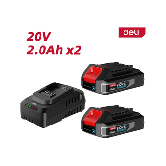  Набор аккумулятор и зарядное устройство Deli DE-CM20A2E (2АКБ 20V 2А*ч + ЗУ 2A, 20V) 