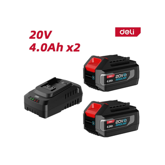  Набор аккумулятор и зарядное устройство Deli DE-CM20A4E (2АКБ 20V 4А*ч + ЗУ 2A, 20V) 