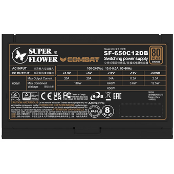 Блок питания Super Flower Combat DB SF-650C12DB 650W DB, ATX, 120mm, 4xSATA, 3xPCI-E(6+2), APFC, 80+ Bronze, non-Modular   Блок питания Super Flower Combat DB SF-650C12DB 650W DB, ATX, 120mm, 4xSATA, 3xPCI-E(6+2), APFC, 80+ Bronze, non-Modular