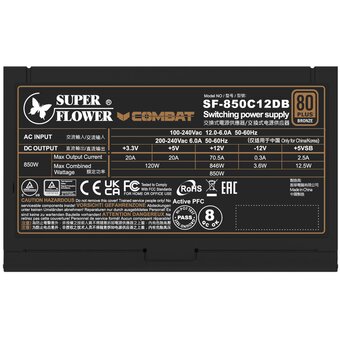  Блок питания Super Flower Combat DB (SF-850C12DB) 850W ATX3.1 ATX 3.1, 120mm, 8xSATA, 4xPCI-E(6+2), 1xPCI-E 16, APFC, 80+ Bronze, 
