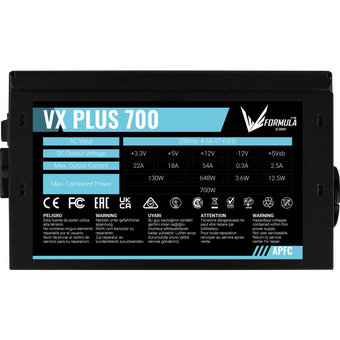 Блок питания Formula VX Plus 700, 700W, Ret, ATX v2.3, APFC, 20+4P, 4+4P, 2xPCIe 6+2P, 6xSATA, 3xPATA, 1xFDD   Блок питания Formula VX Plus 700, 700W, Ret, ATX v2.3, APFC, 20+4P, 4+4P, 2xPCIe 6+2P, 6xSATA, 3xPATA, 1xFDD