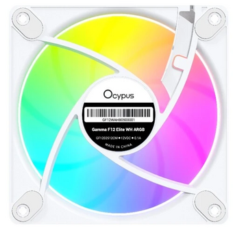  Вентилятор Ocypus Gamma F12 Elite WH ARGB 3 in 1, 120x120x25mm, 4-Pin PWM, 600-1800 RPM, 26 DBA Max, Hydro Bearing 