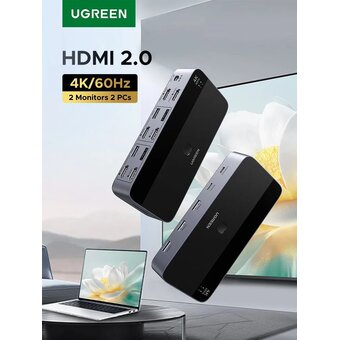Переключатель двухпортовый UGREEN AK500 (55455) HDMI Dual Monitor KVM Switch 2 In 2 Out серый космос   Переключатель двухпортовый UGREEN AK500 (55455) HDMI Dual Monitor KVM Switch 2 In 2 Out серый космос