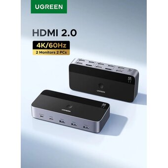 Переключатель двухпортовый UGREEN AK500 (55455) HDMI Dual Monitor KVM Switch 2 In 2 Out серый космос   Переключатель двухпортовый UGREEN AK500 (55455) HDMI Dual Monitor KVM Switch 2 In 2 Out серый космос