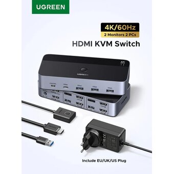 Переключатель двухпортовый UGREEN AK500 (55455) HDMI Dual Monitor KVM Switch 2 In 2 Out серый космос   Переключатель двухпортовый UGREEN AK500 (55455) HDMI Dual Monitor KVM Switch 2 In 2 Out серый космос