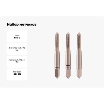  Набор метчиков H-Tools 230040EHT из 3-х шт. 