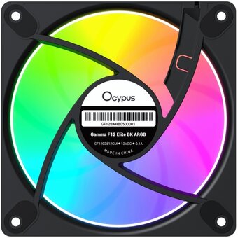  Вентилятор Ocypus Gamma F12 Elite BK ARGB, 120x120x25mm, 4-Pin PWM, 600-1800 RPM, 26 DBA Max, Hydro Bearing 