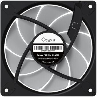  Вентилятор Ocypus Gamma F12 Elite BK ARGB, 120x120x25mm, 4-Pin PWM, 600-1800 RPM, 26 DBA Max, Hydro Bearing 