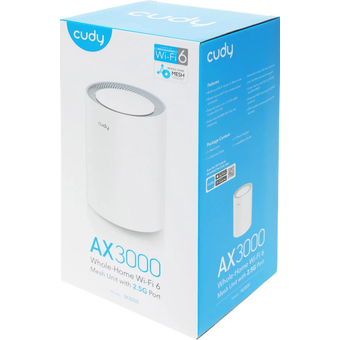  Mesh-система Cudy M3000(1-Pack) V2 2,5-гигабитная Wi-Fi 6 AX3000, 2,4/5ГГц, до 2976Мбит/с, LAN 1x1Гбит/с 