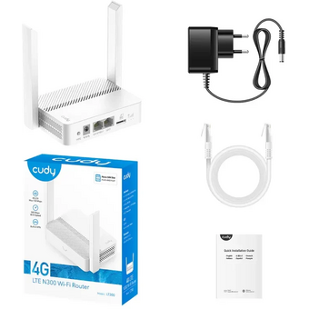  Роутер Cudy LT300 2.0 Wi-Fi 4G LTE Cat.4 N300, 2,4ГГц, до 300Мбит/с, 3G, 4G, 2x100Мбит/с, Nano-SIM, белый, 2 антенны 