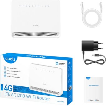  Модем CUDY AC1200 (LT500E) Wi-Fi 4G LTE-Cat4 Router, AC1200 Wi-Fi, build-in 4G LTE modem, 4 10/100M RJ45, Nano SIM, 300Mbps at 2.4GHz + 867Mbps 
