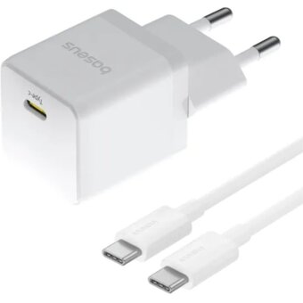  СЗУ BASEUS P10111602213-01 Palm Fast Charger 1C 20W EU With Baseus Mini White Cable USB-C to USB-C 60W (20v/3A) 1m Moon White 