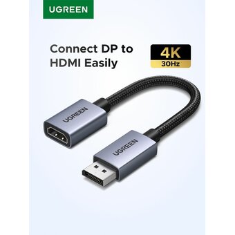 Кабель UGREEN DP133 (65982) DisplayPort to HDMI 4K Cable 2шт. Длина 20см серый космос   Кабель UGREEN DP133 (65982) DisplayPort to HDMI 4K Cable 2шт. Длина 20см серый космос