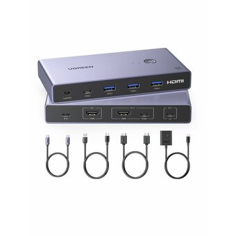 Переключатель UGREEN CM731 (25960) USB-C+HDMI KVM Switch 2 In 1 Out серый космос   Переключатель UGREEN CM731 (25960) USB-C+HDMI KVM Switch 2 In 1 Out серый космос