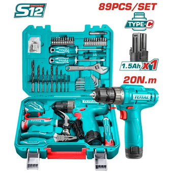  Дрель-шуруповерт Total THKTHP10892 с 1-м АКБ, кейс, набор оснастки 