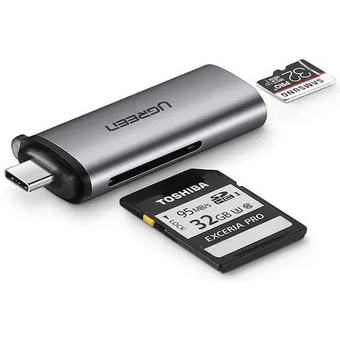  Кардридер UGreen CM184 (50704) USB-C TF + SD Card Reader серый 