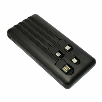  Портативный аккумулятор Gembird GPB-10C 10000мАч, 2A, 4 встр.кабеля, черный 