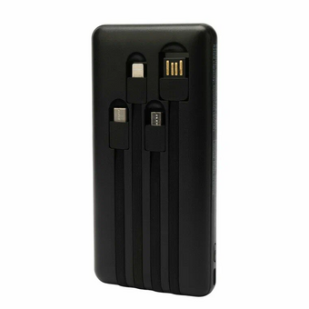  Портативный аккумулятор Gembird GPB-10C 10000мАч, 2A, 4 встр.кабеля, черный 