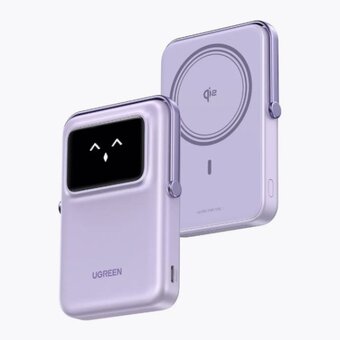  Power Bank UGREEN PB764 (45337) Uno 10000mAh Qi2 MIn Magnetic Wireless Robot 20W With Hoder Purple 