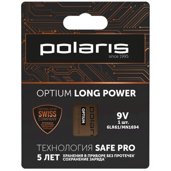  Щелочной элемент питания POLARIS PB 9V (6LR61) (1шт) Optium бронзовый 